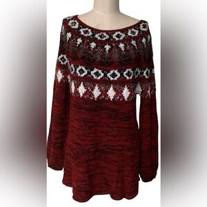 Style & Co. Womens Petites PS Marled Printed Pullover Sweater Red